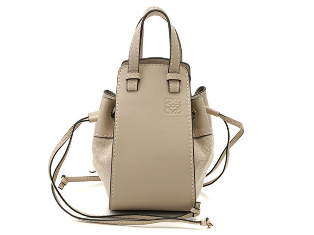 Loewe Hammock Drawstring Bag Shoulder Beige Cream Calfskin